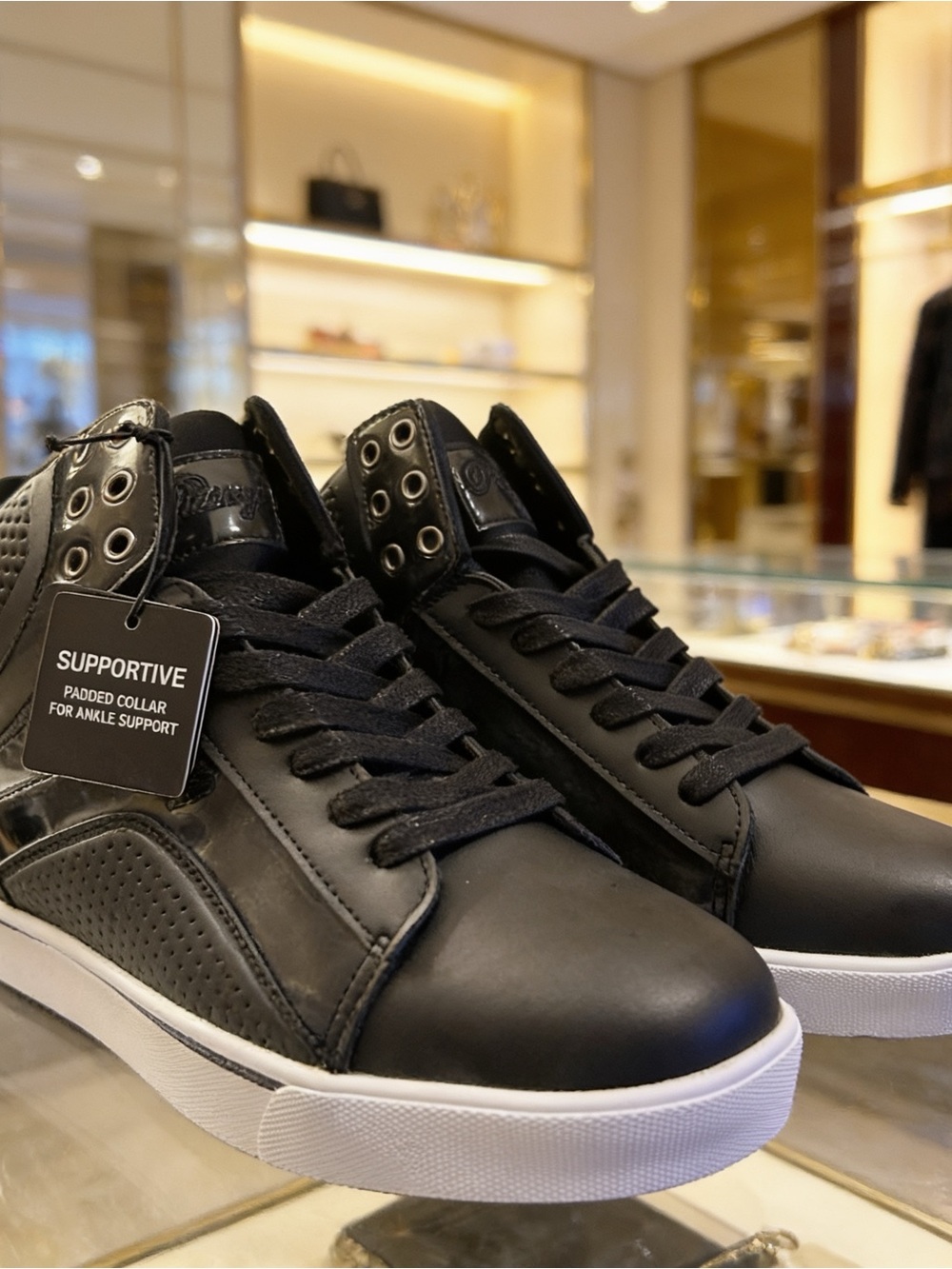 Pastry Black and White Women's High-Top Sneakers with Padded Collar